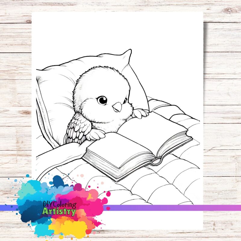 bird in bed coloring page