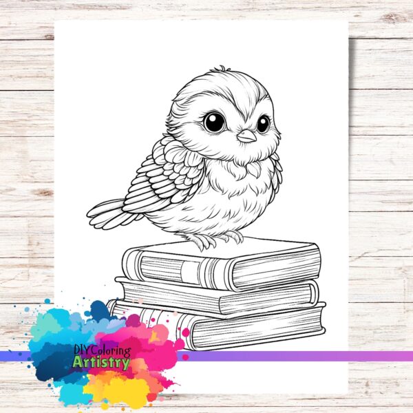 bird on books coloring page