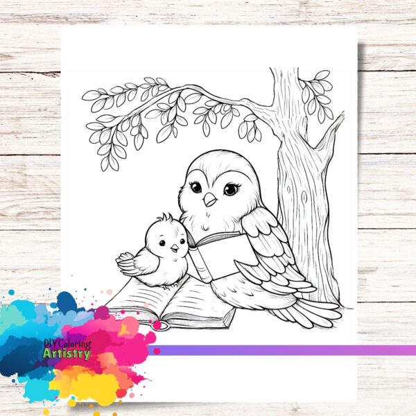 mom and baby bird coloring page