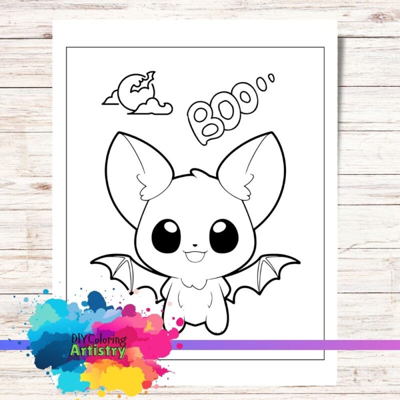 Easy Bat Halloween Coloring Page