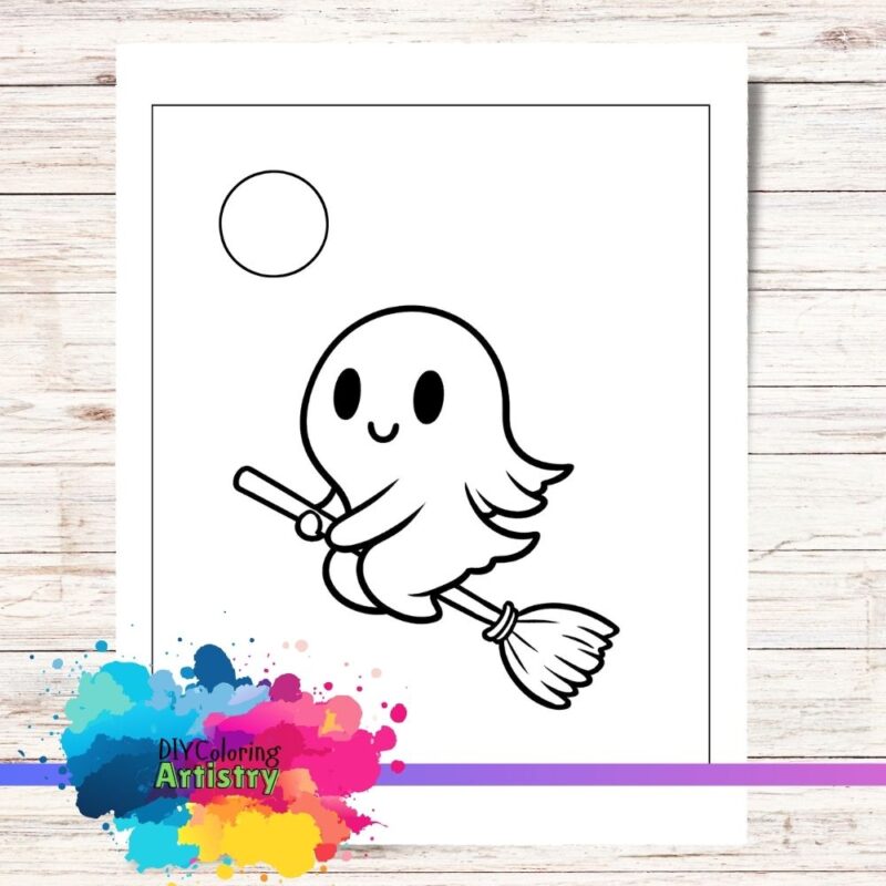 Ghost On Broomstick Coloring Page