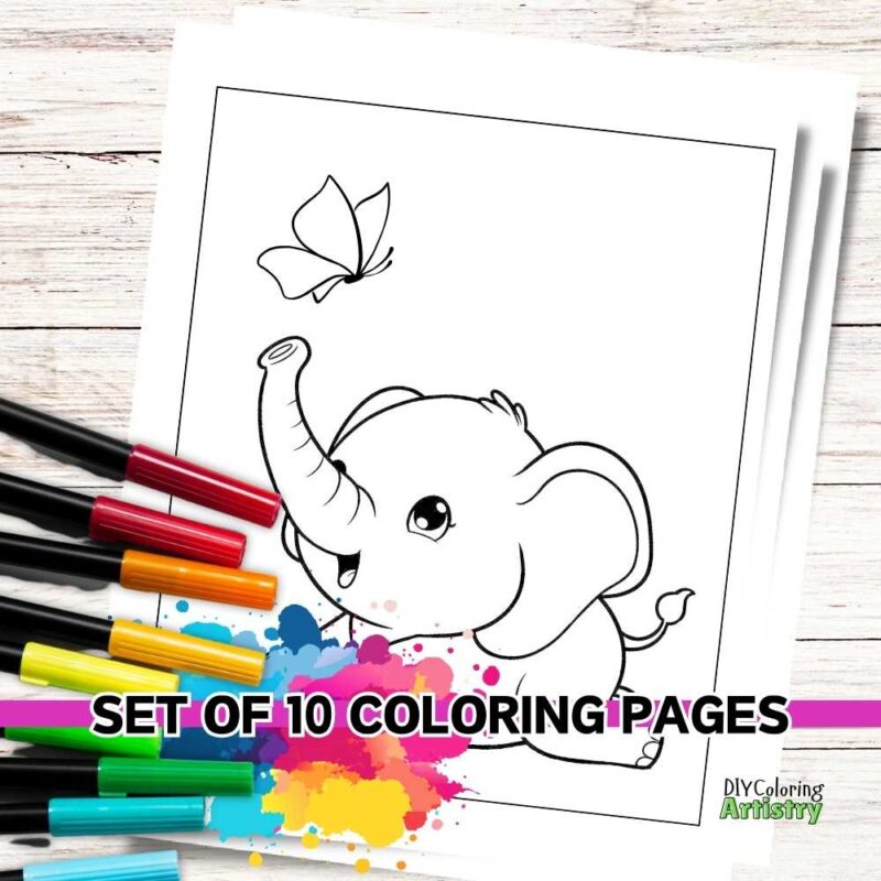 Elephant with butterfly coloring page