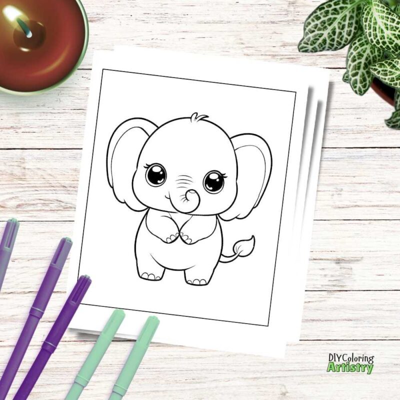 Cute baby elephant coloring page