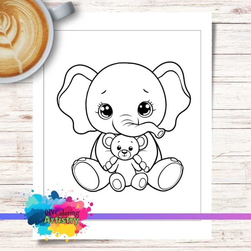 Elephant with teddy bear coloring page