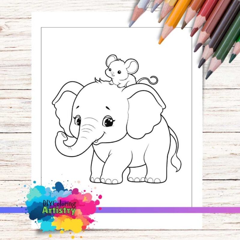 Elephant with mouse friend coloring page