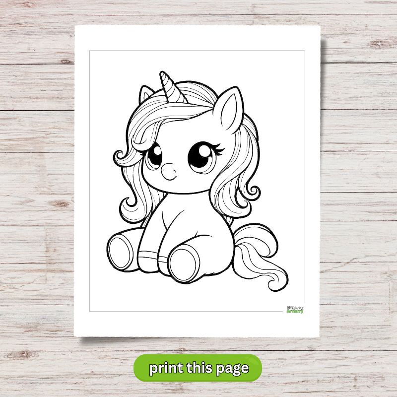 sitting unicorn coloring page