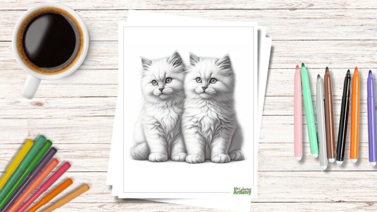 10 Free Fluffy Greyscale Cat Coloring Pages