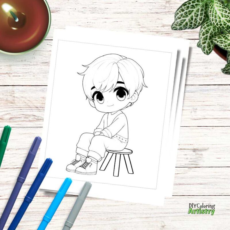 Boy Sitting on Stool Coloring Page