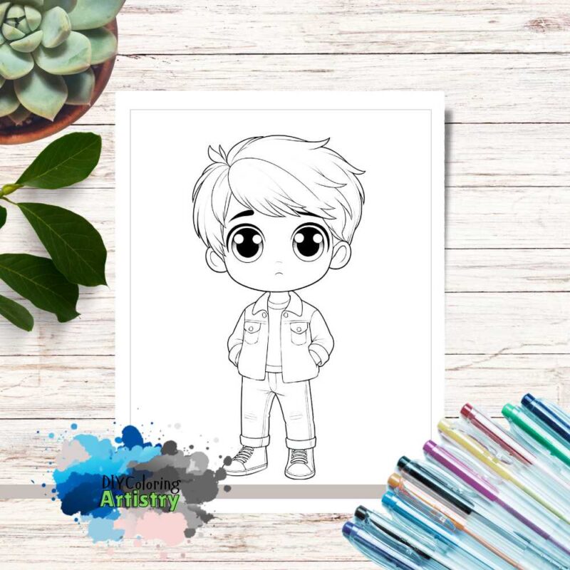 Kawaii Boy Coloring Page