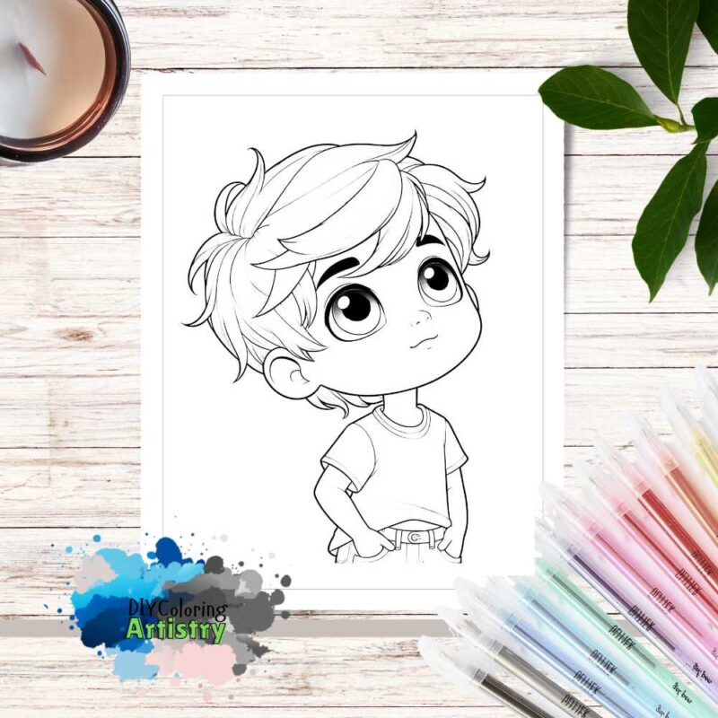 Boy Looking Up Coloring Page