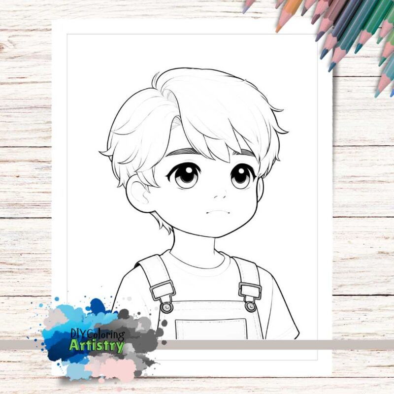 Boy with Overalls Coloring Page