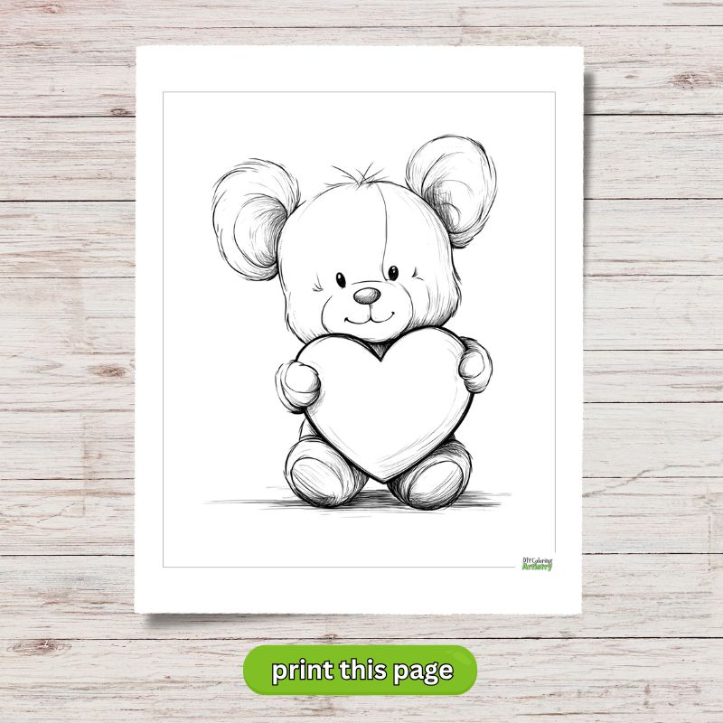 teddy bear valentine coloring page