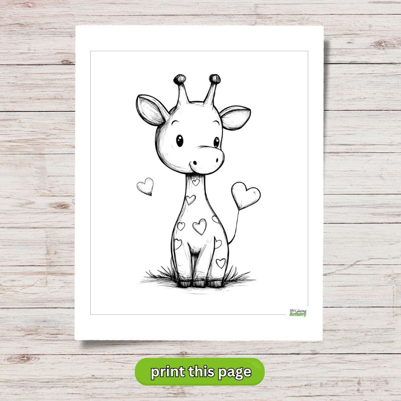 giraffe valentine coloring page