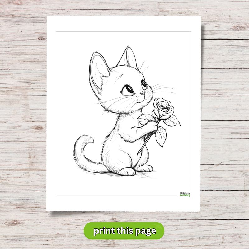 kitten valentine coloring page