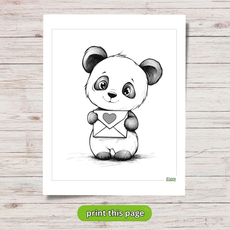 panda valentine coloring page