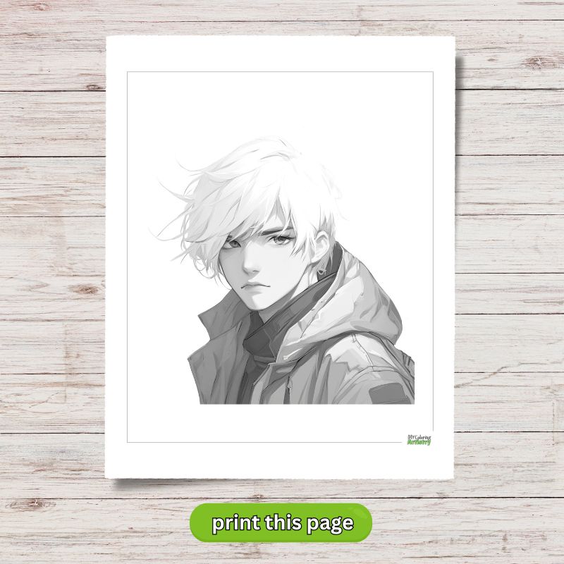 Instant Download: Anime Boy Coloring Page