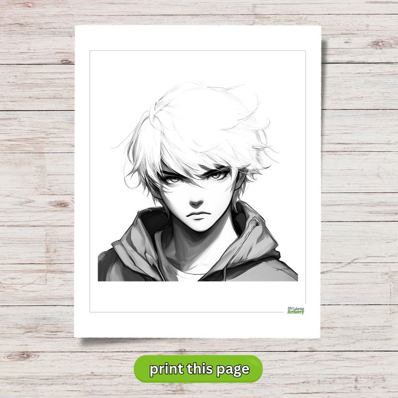 Relaxing Anime Boy Coloring Page