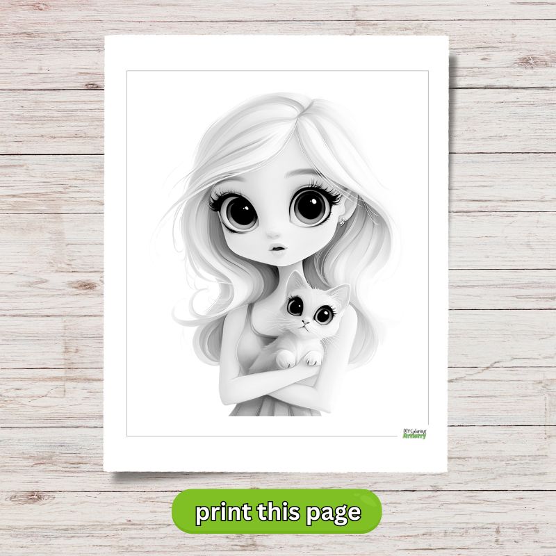 girl with kitten printable
