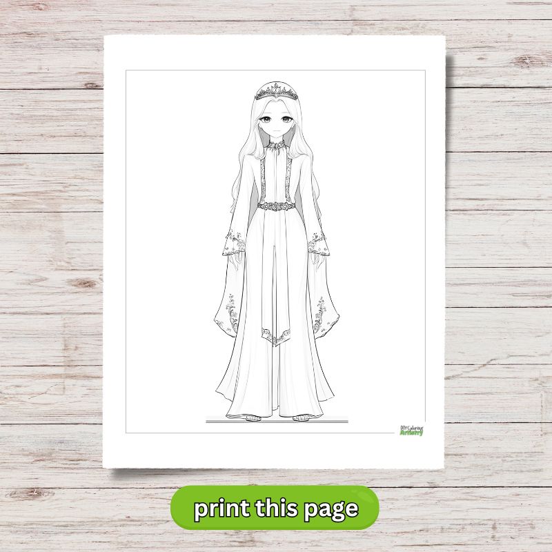 princess in gown coloring page