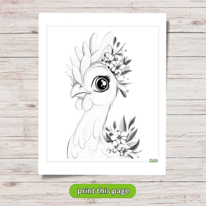 rooster with flowers