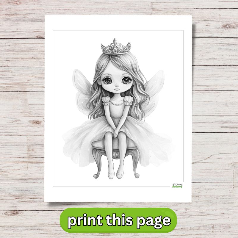 greyscale fairy coloring sheet