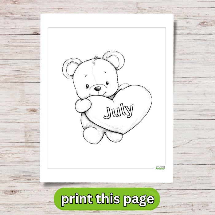 July Teddy Bear Coloring Sheet