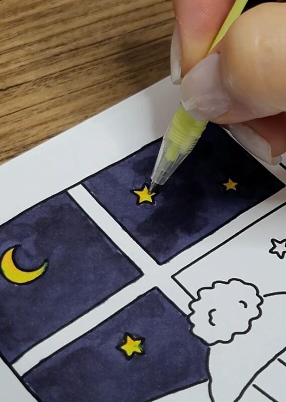 Step 2: Color the Moon and Stars